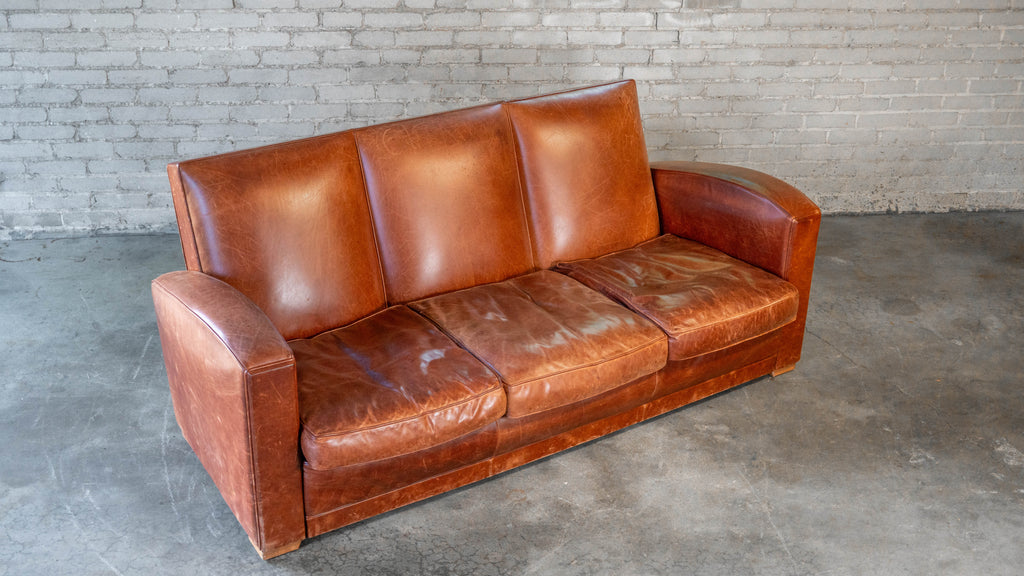 Vintage Art Deco Cognac Leather Sofa