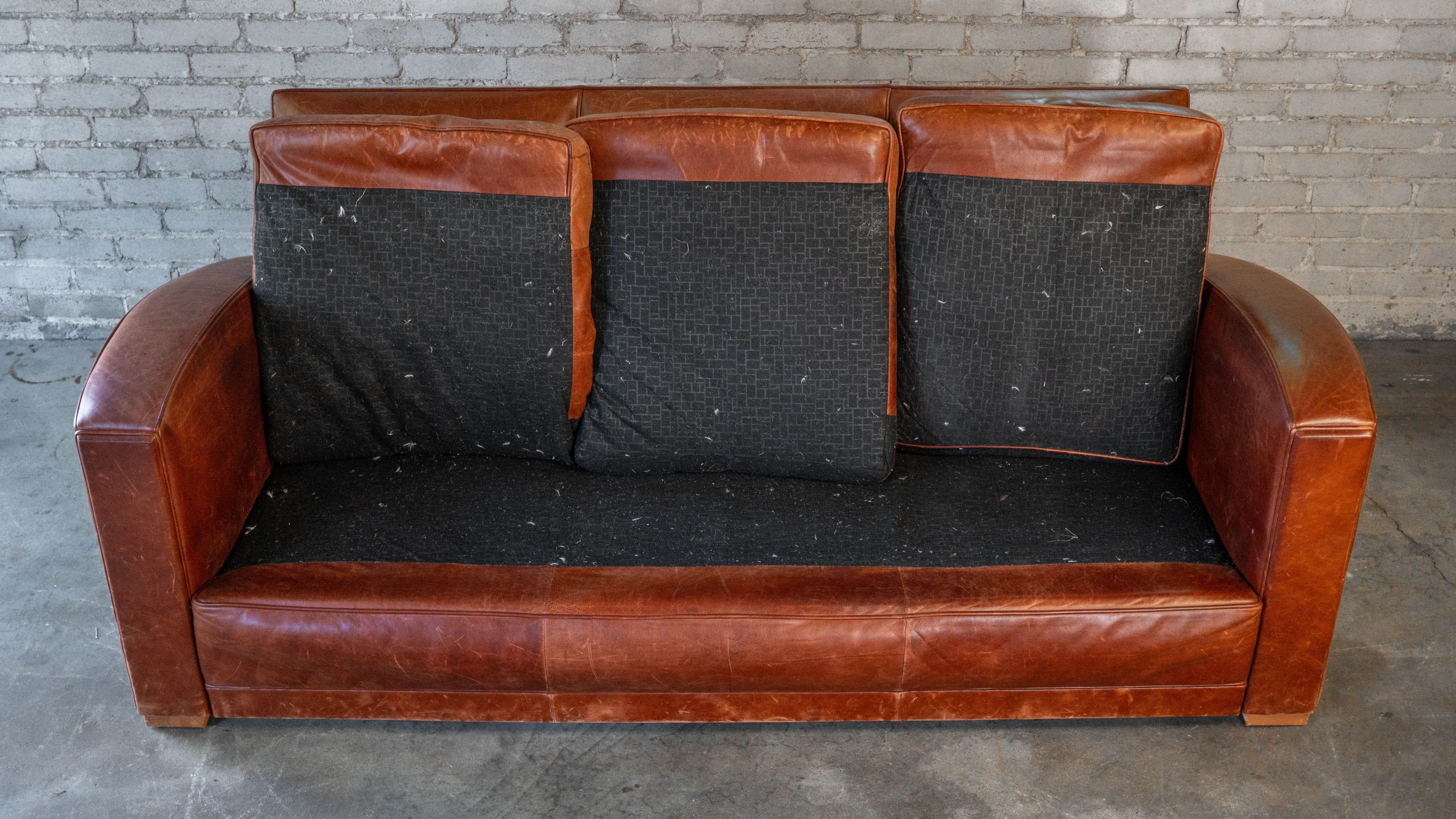 Vintage Art Deco Cognac Leather Sofa