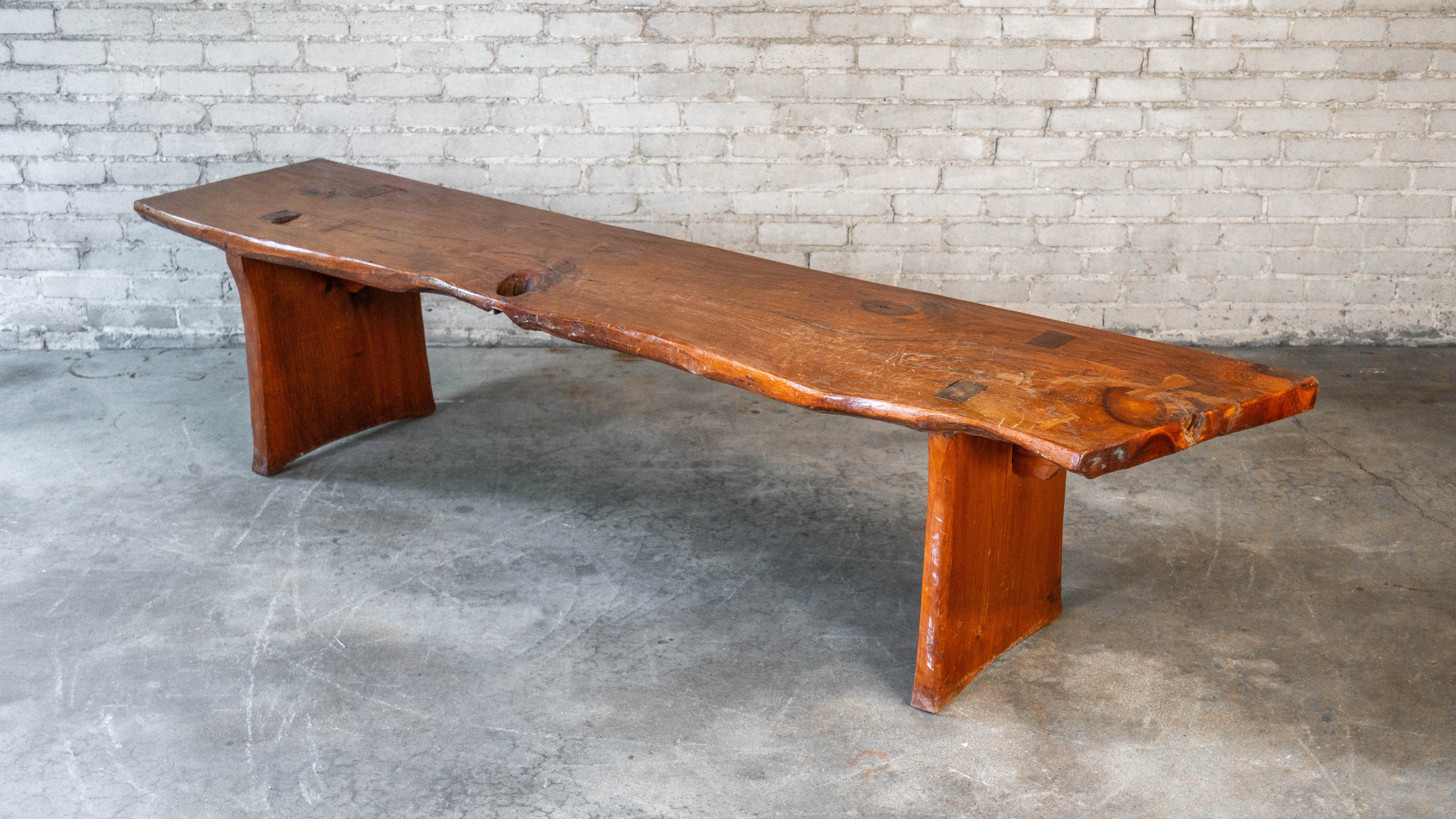 1970s Mid-Century Modern Live Edge Solid Wood Bench