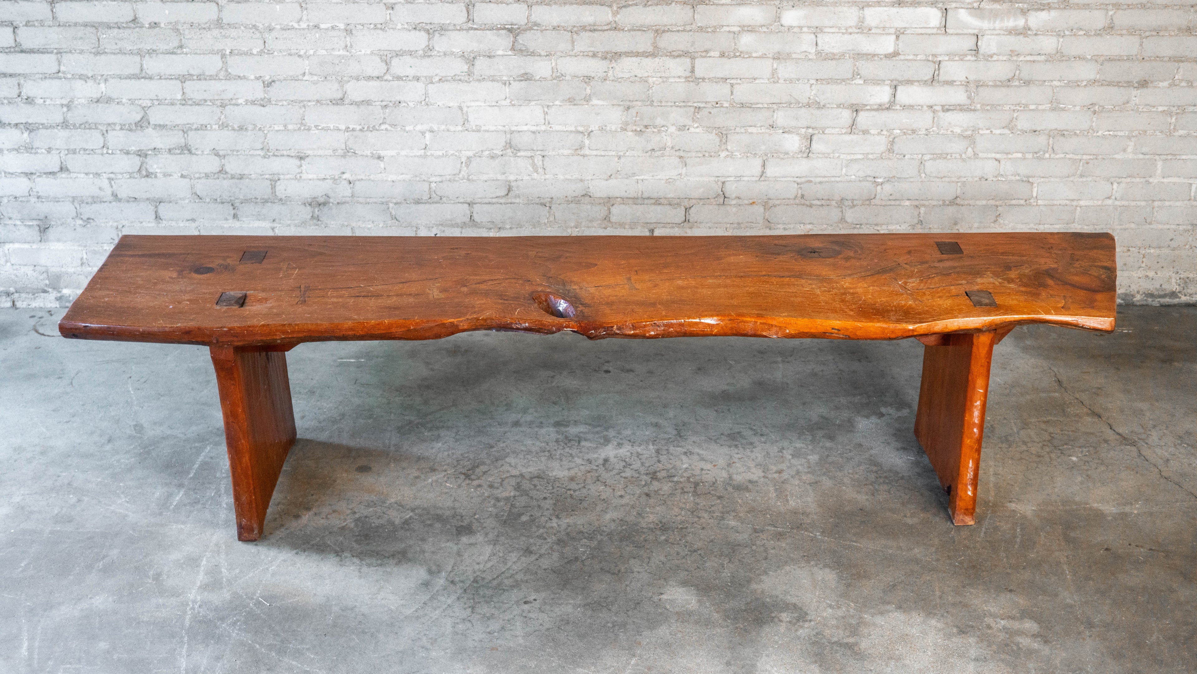 1970s Mid-Century Modern Live Edge Solid Wood Bench