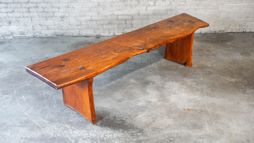 1970s Mid-Century Modern Live Edge Solid Wood Bench