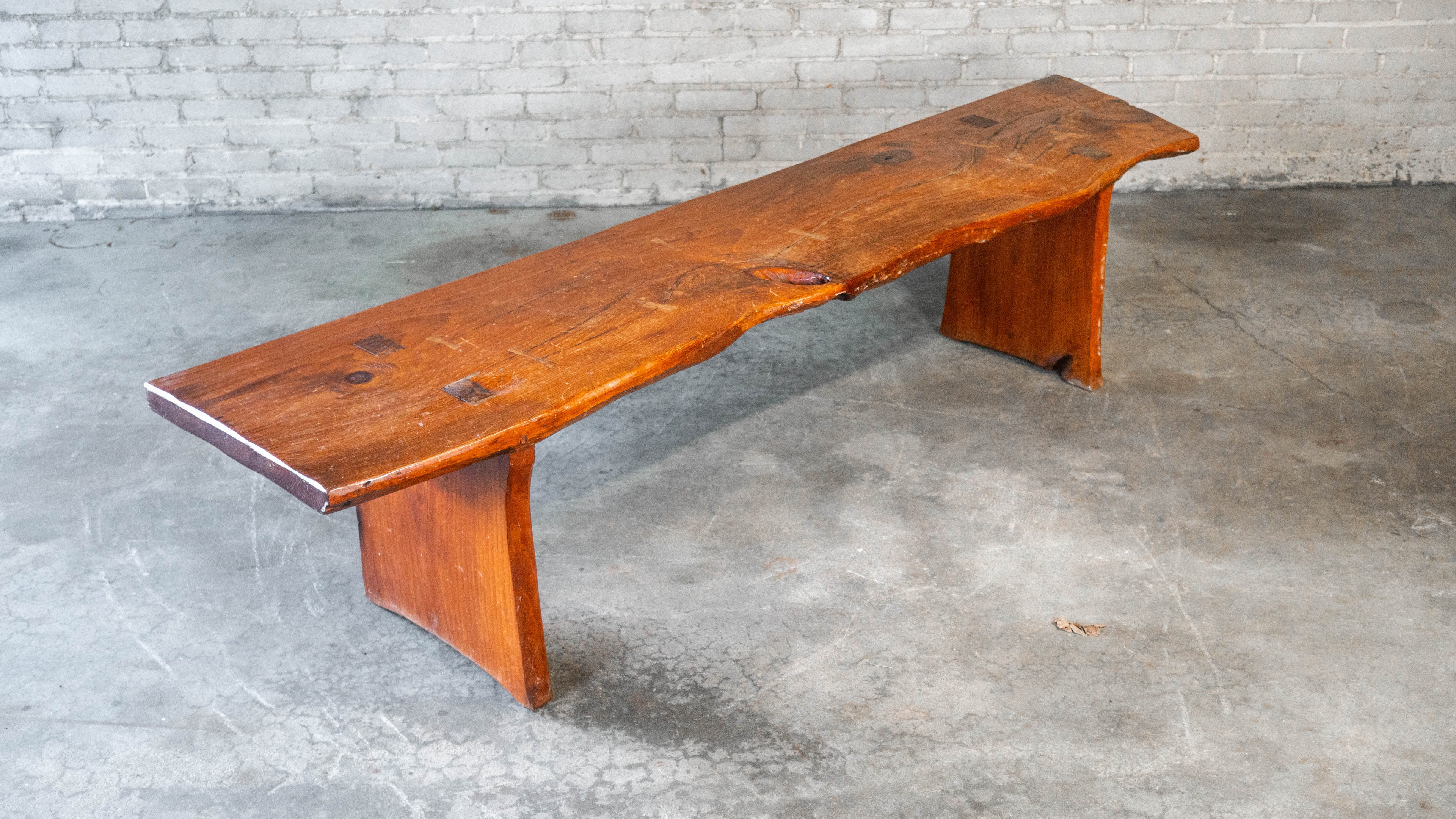 1970s Mid-Century Modern Live Edge Solid Wood Bench