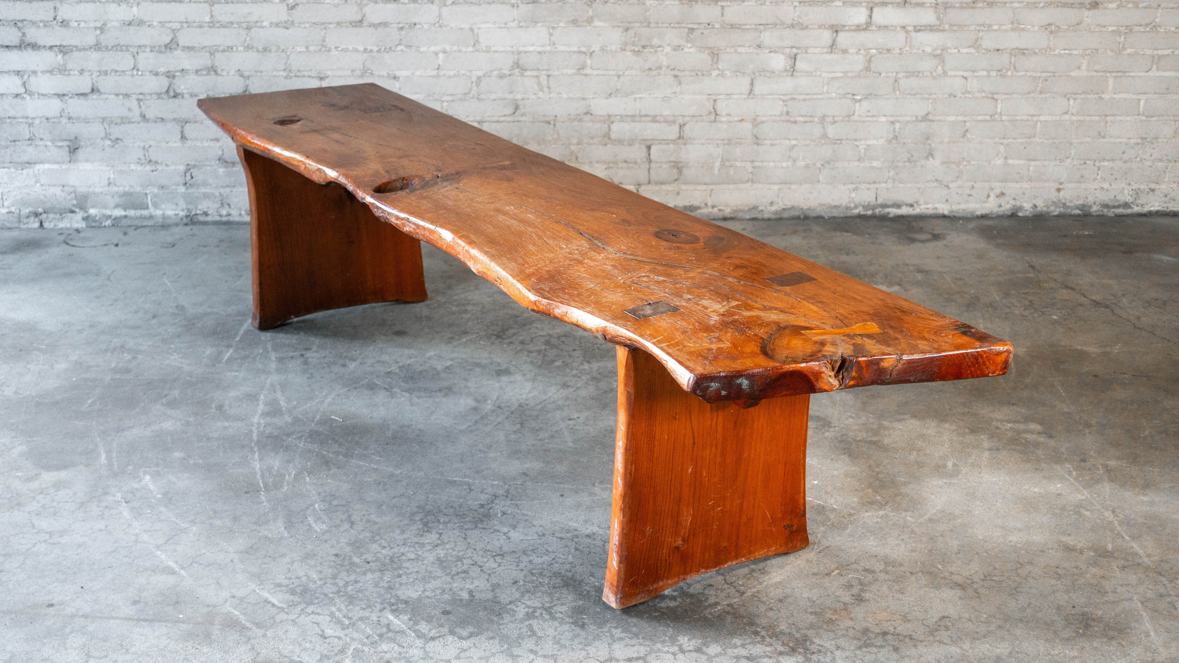 1970s Mid-Century Modern Live Edge Solid Wood Bench