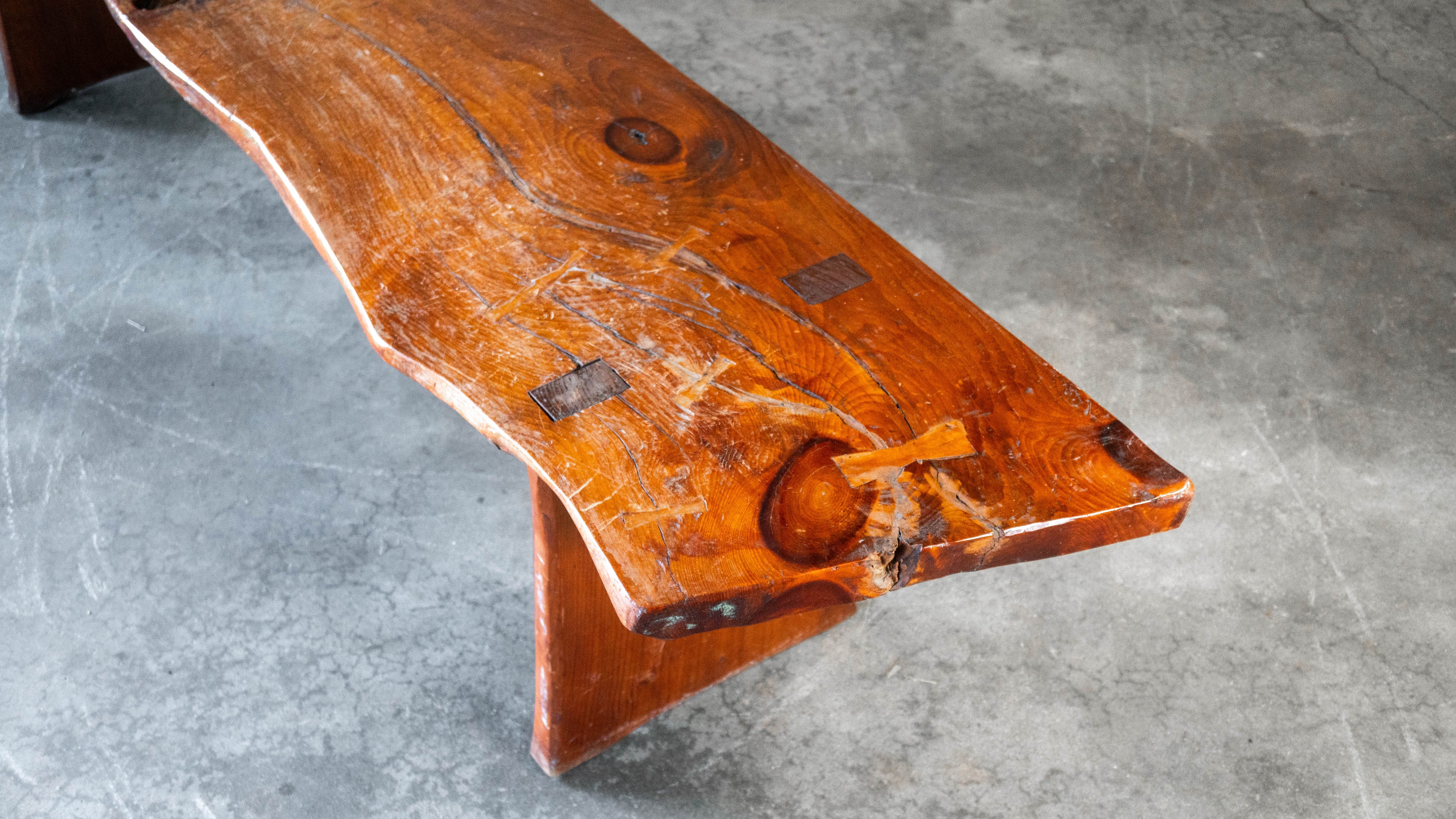 1970s Mid-Century Modern Live Edge Solid Wood Bench