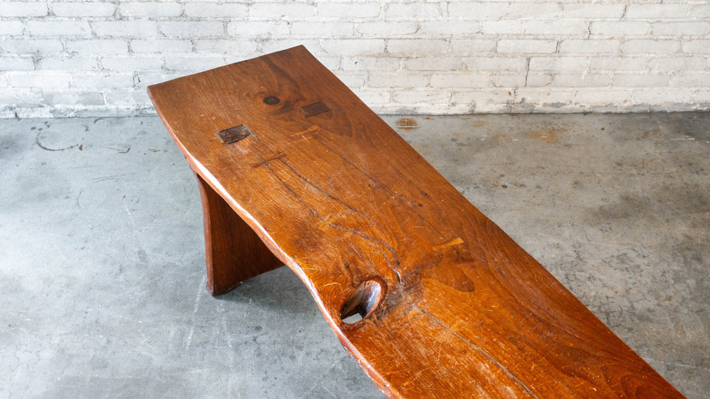 1970s Mid-Century Modern Live Edge Solid Wood Bench