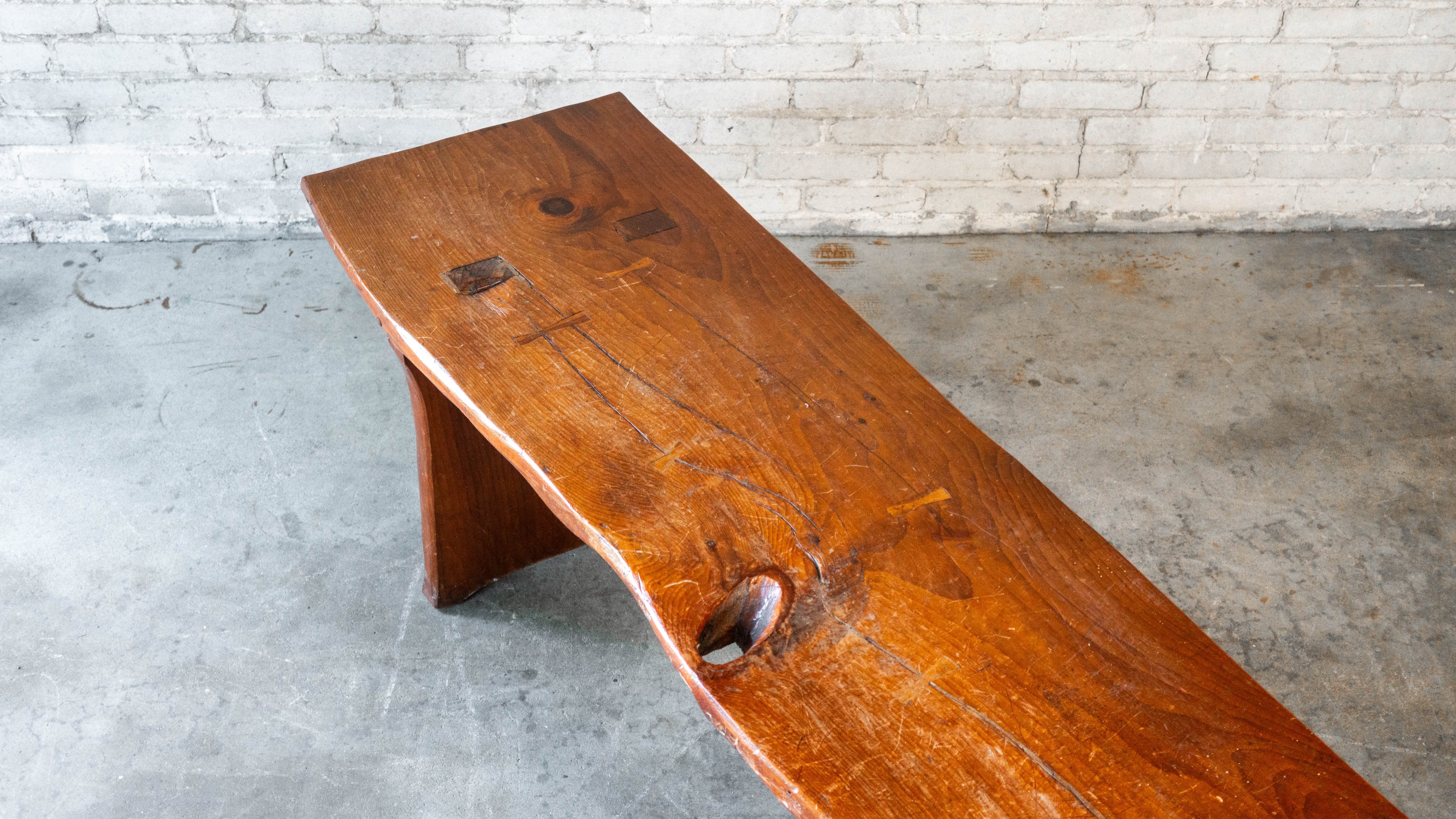 1970s Mid-Century Modern Live Edge Solid Wood Bench