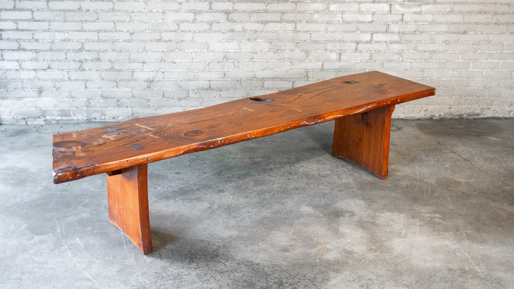 1970s Mid-Century Modern Live Edge Solid Wood Bench
