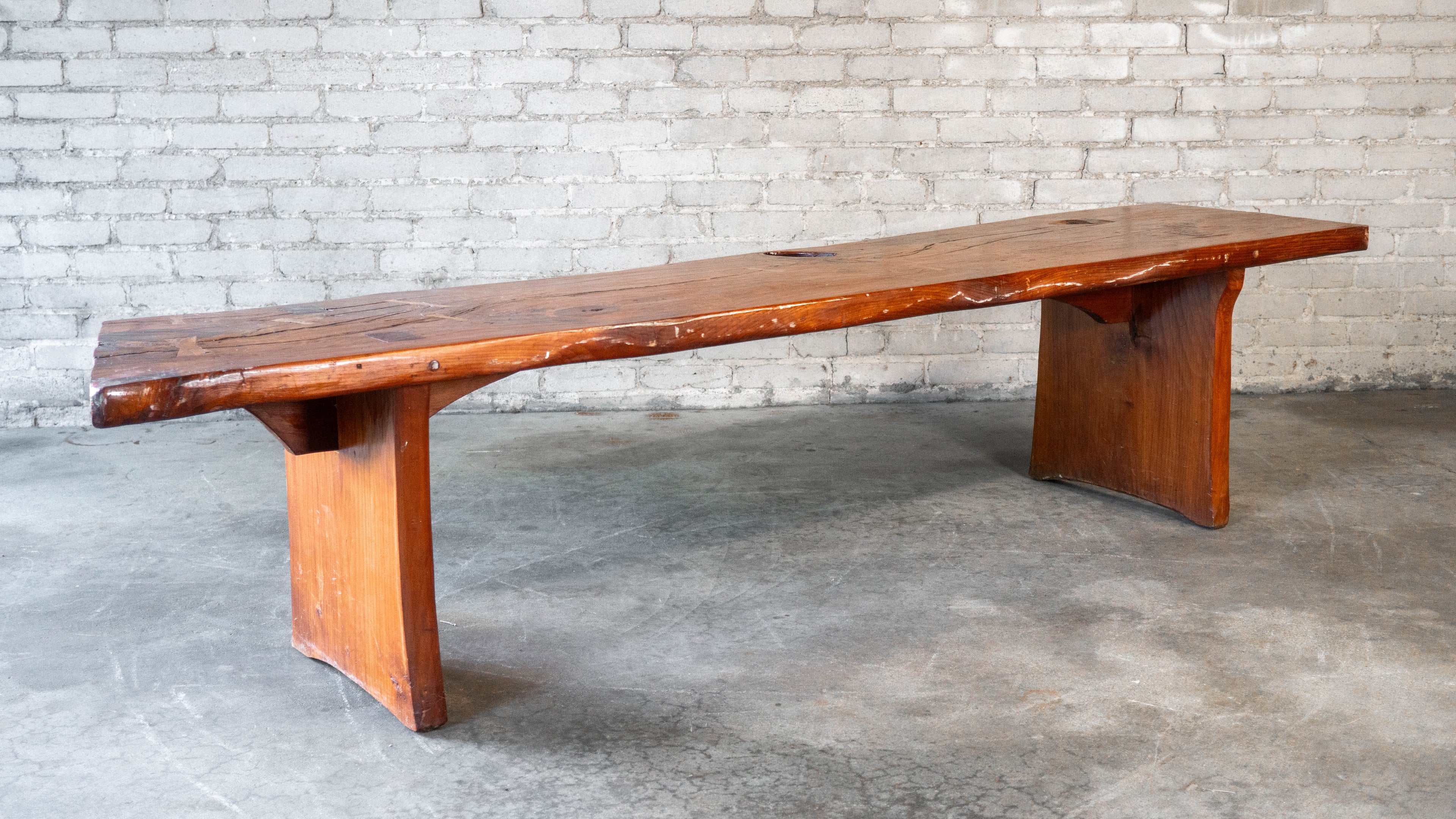 1970s Mid-Century Modern Live Edge Solid Wood Bench