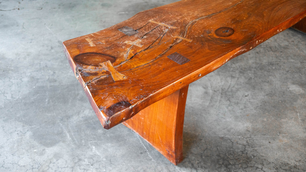 1970s Mid-Century Modern Live Edge Solid Wood Bench