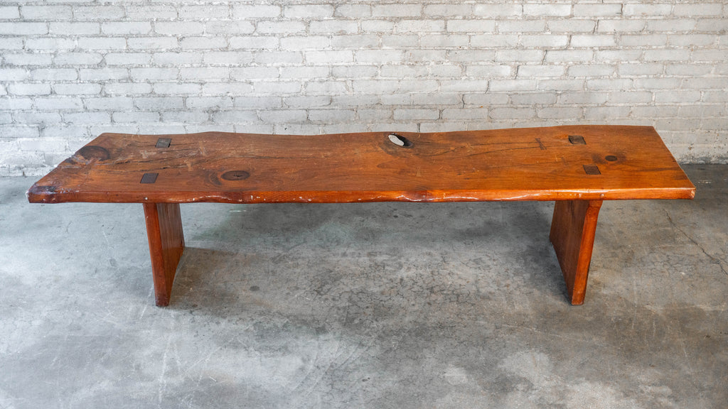 1970s Mid-Century Modern Live Edge Solid Wood Bench