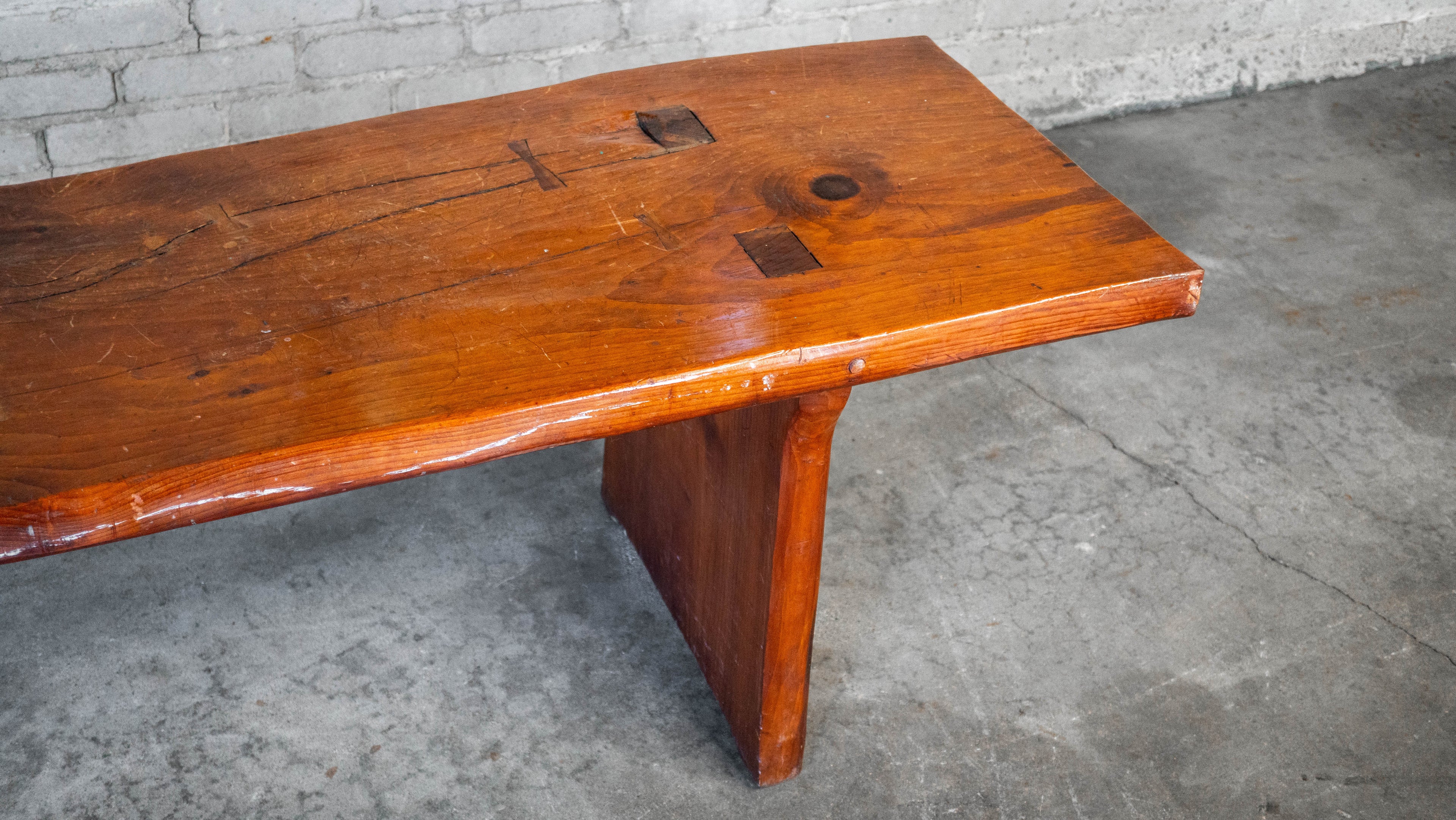 1970s Mid-Century Modern Live Edge Solid Wood Bench