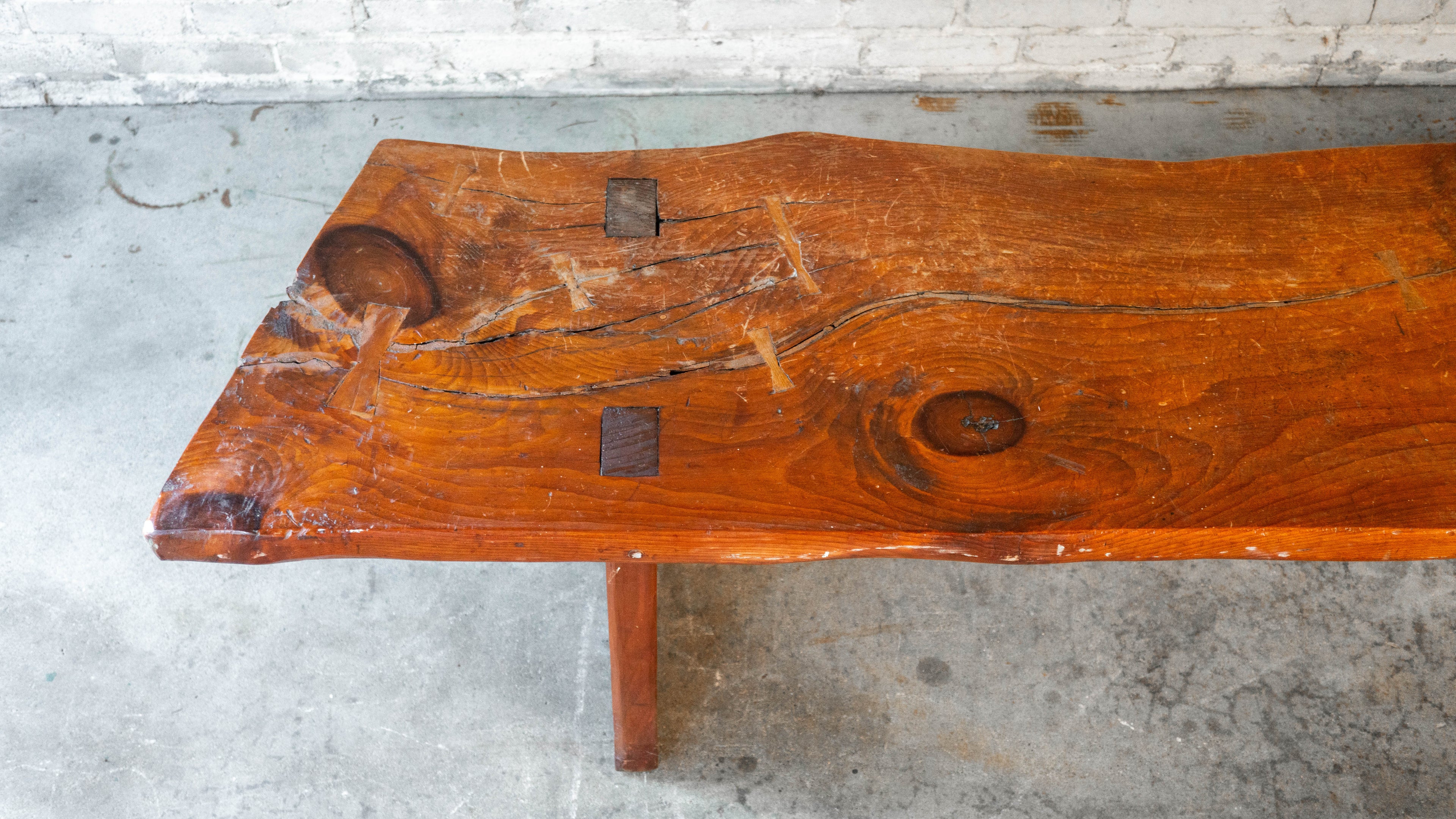 1970s Mid-Century Modern Live Edge Solid Wood Bench
