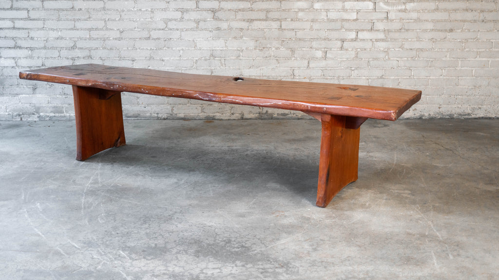 1970s Mid-Century Modern Live Edge Solid Wood Bench