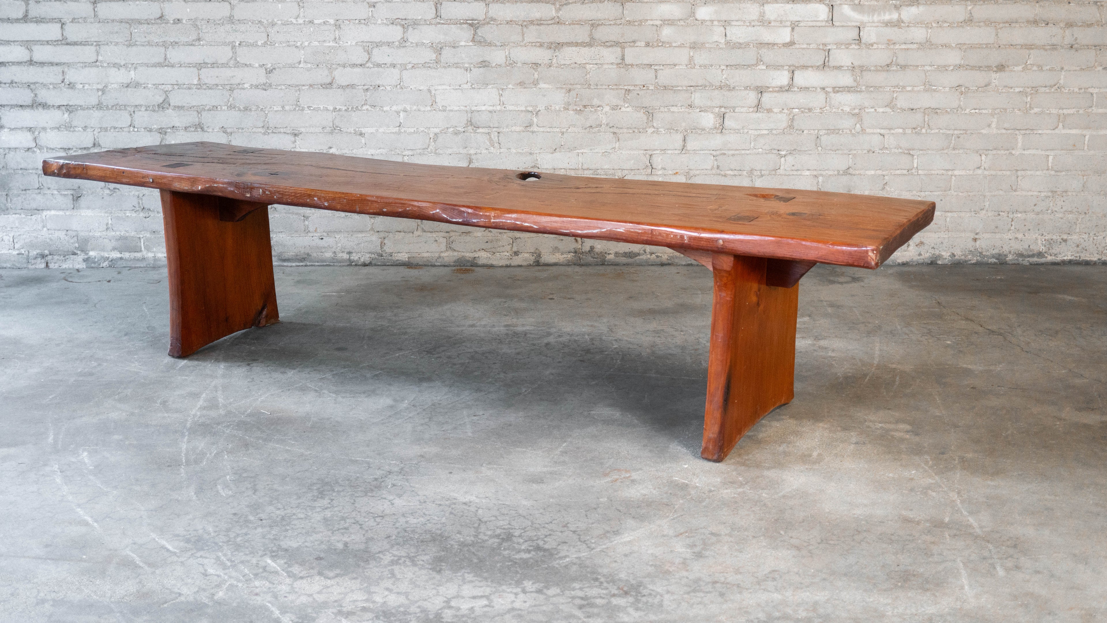 1970s Mid-Century Modern Live Edge Solid Wood Bench