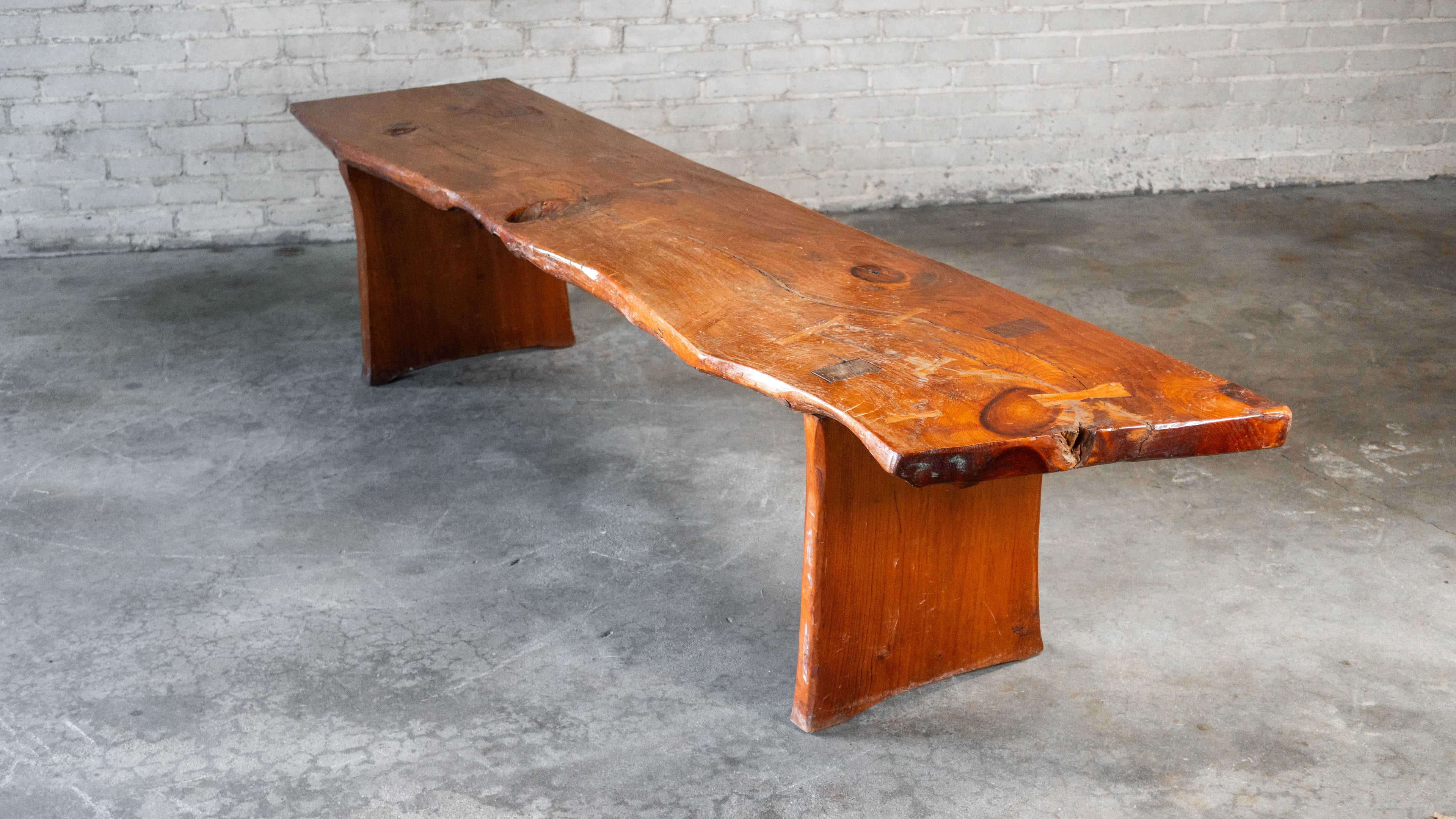 1970s Mid-Century Modern Live Edge Solid Wood Bench