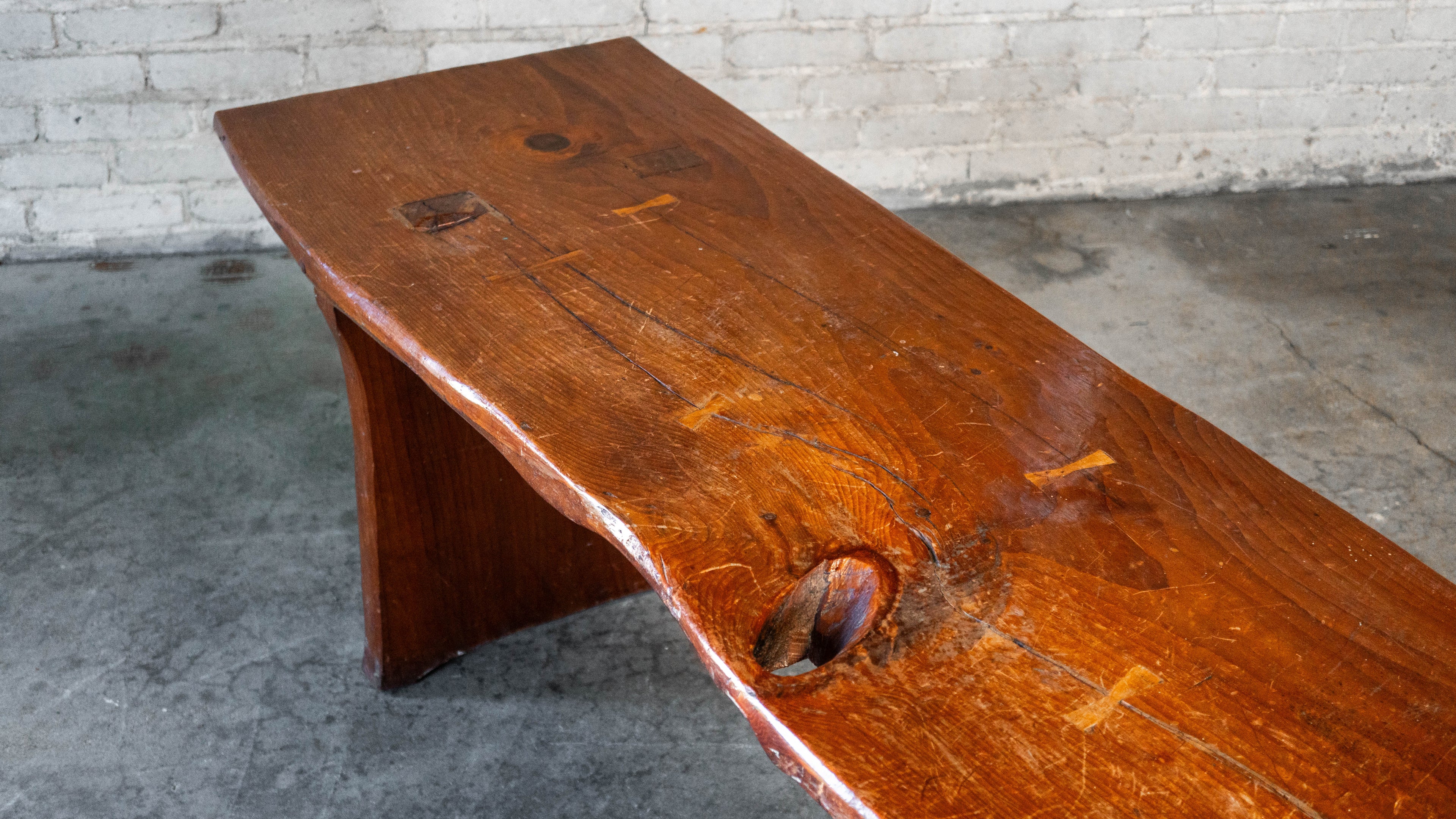 1970s Mid-Century Modern Live Edge Solid Wood Bench