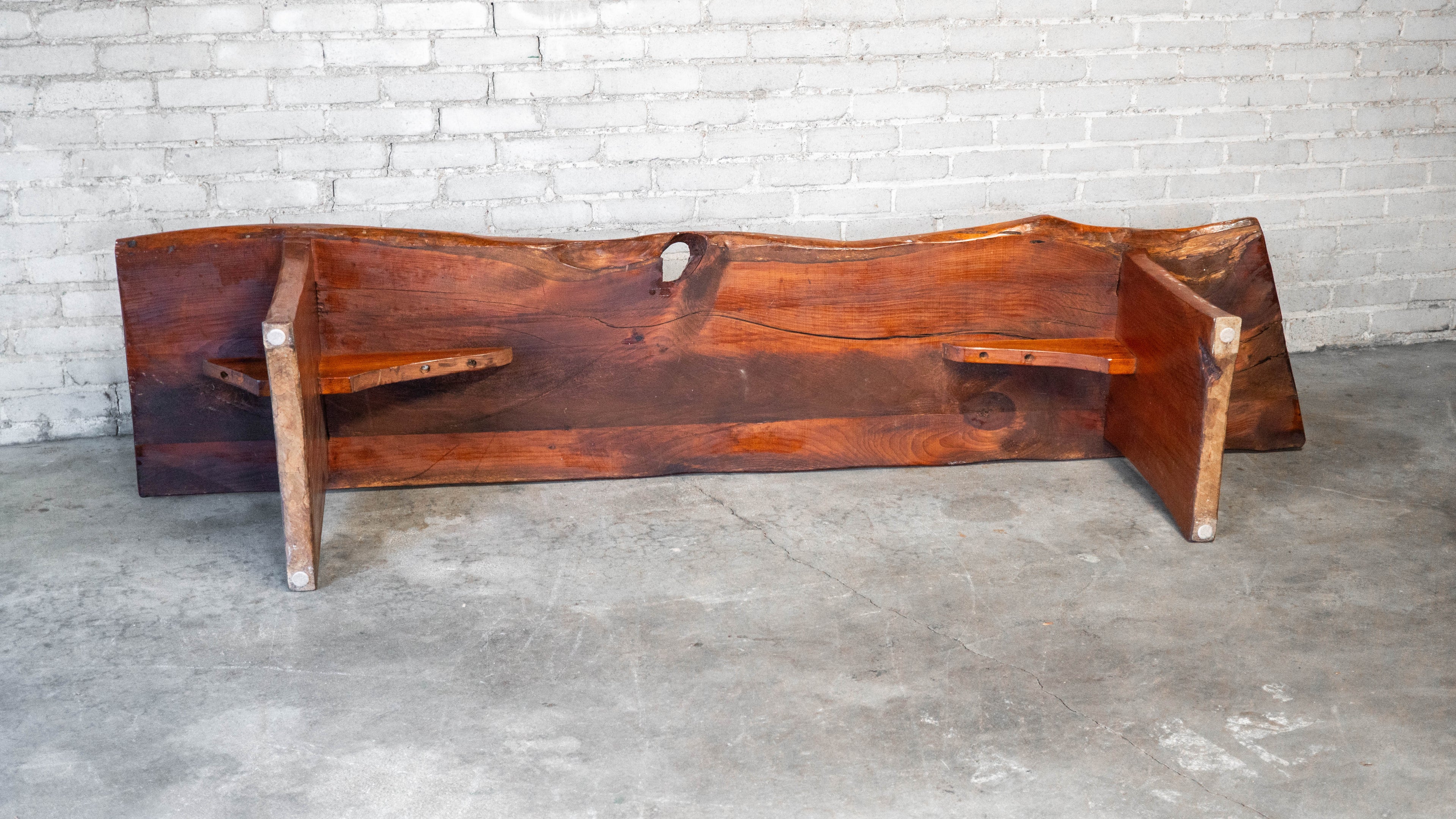 1970s Mid-Century Modern Live Edge Solid Wood Bench
