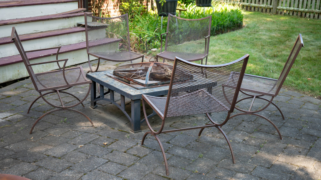 Mid-Century Bob Anderson Wrought Iron Mesh Patio Chairs - 5 Pieces