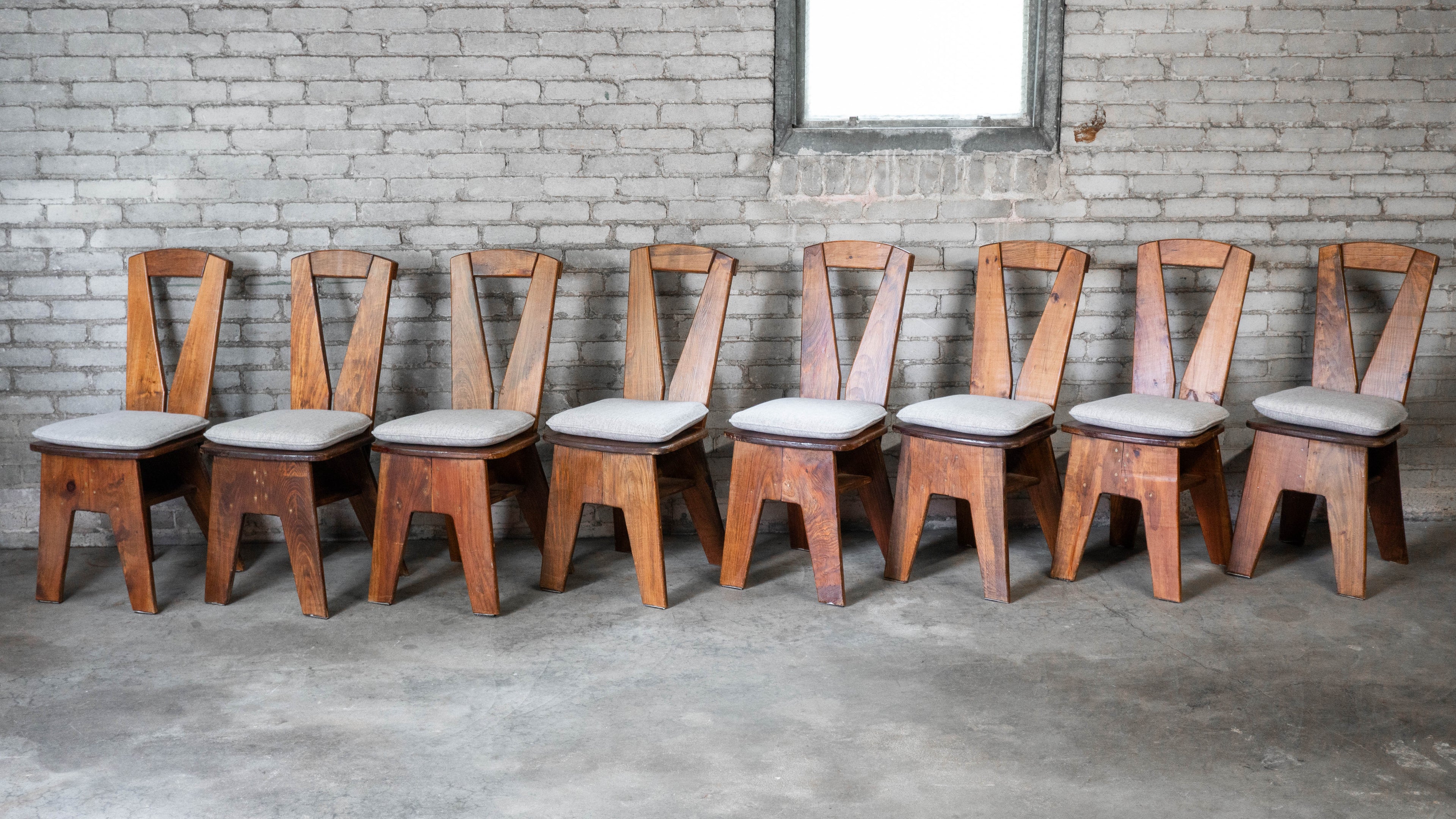 1970s French Modern Brutalist Dining Chairs After Pierre Chapo - Set of 8