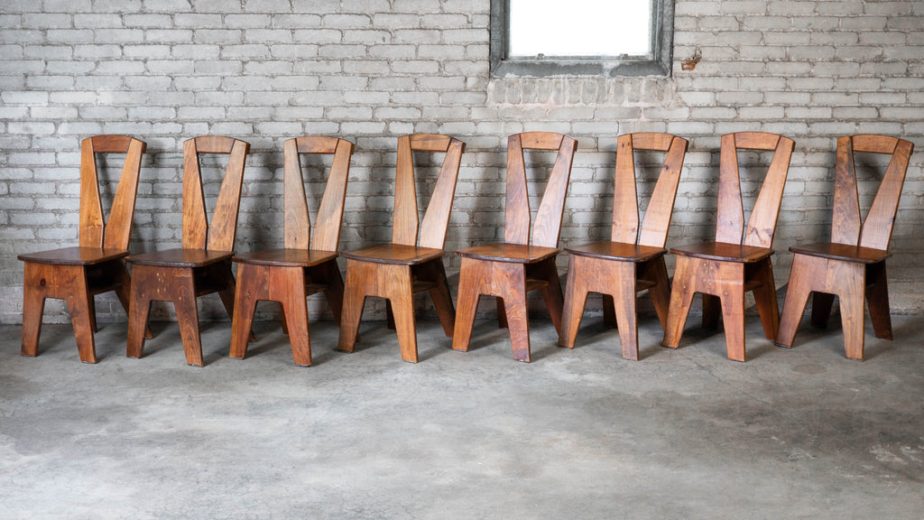 1970s French Modern Brutalist Dining Chairs After Pierre Chapo - Set of 8