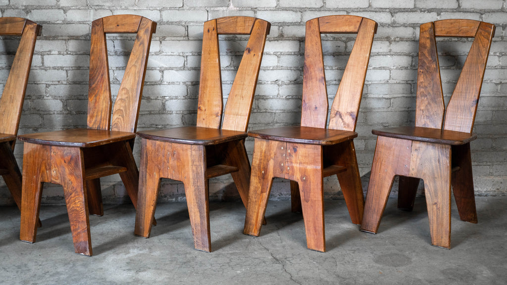 1970s French Modern Brutalist Dining Chairs After Pierre Chapo - Set of 8