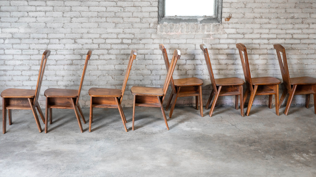 1970s French Modern Brutalist Dining Chairs After Pierre Chapo - Set of 8