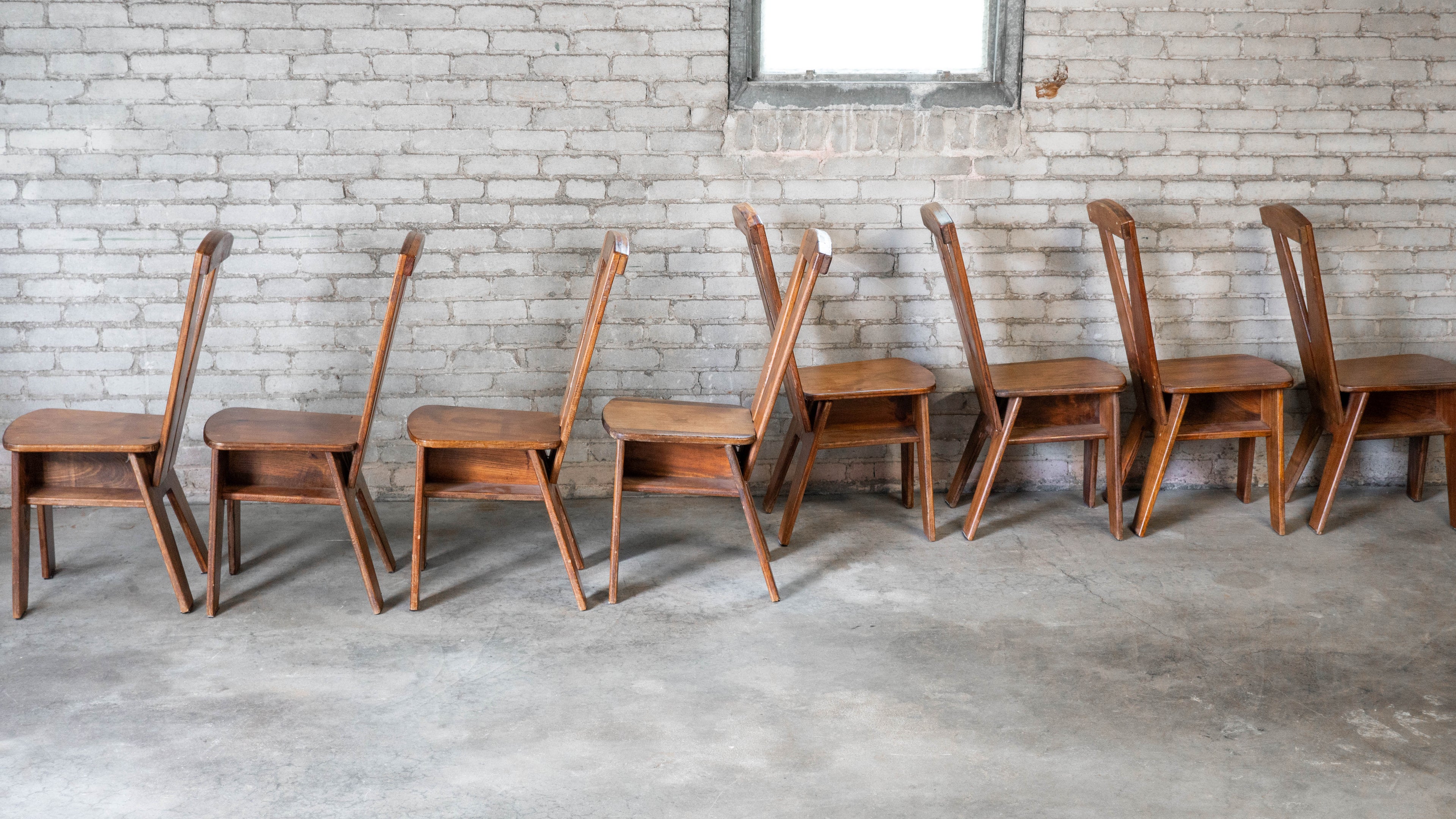 1970s French Modern Brutalist Dining Chairs After Pierre Chapo - Set of 8