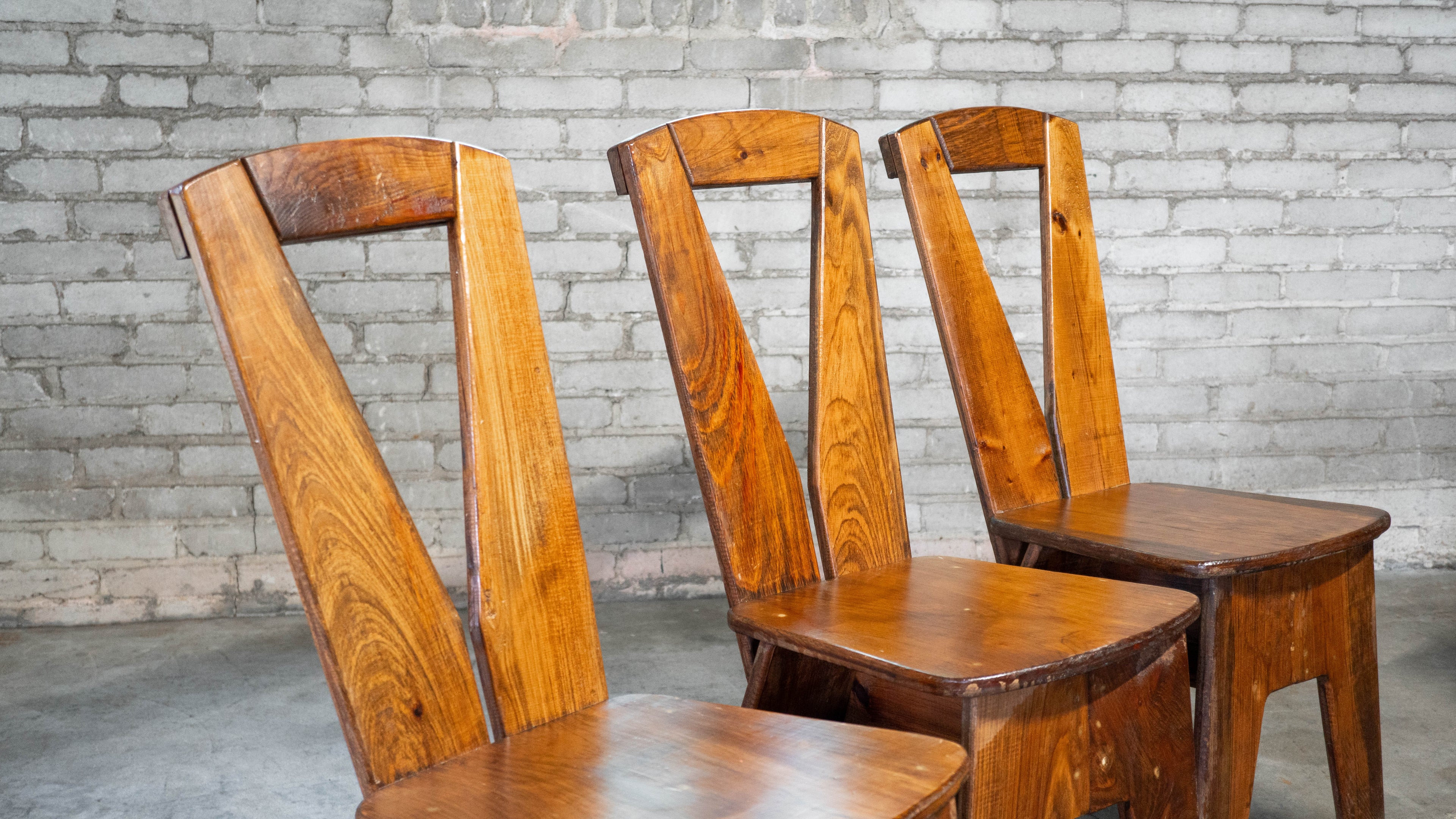 1970s French Modern Brutalist Dining Chairs After Pierre Chapo - Set of 8