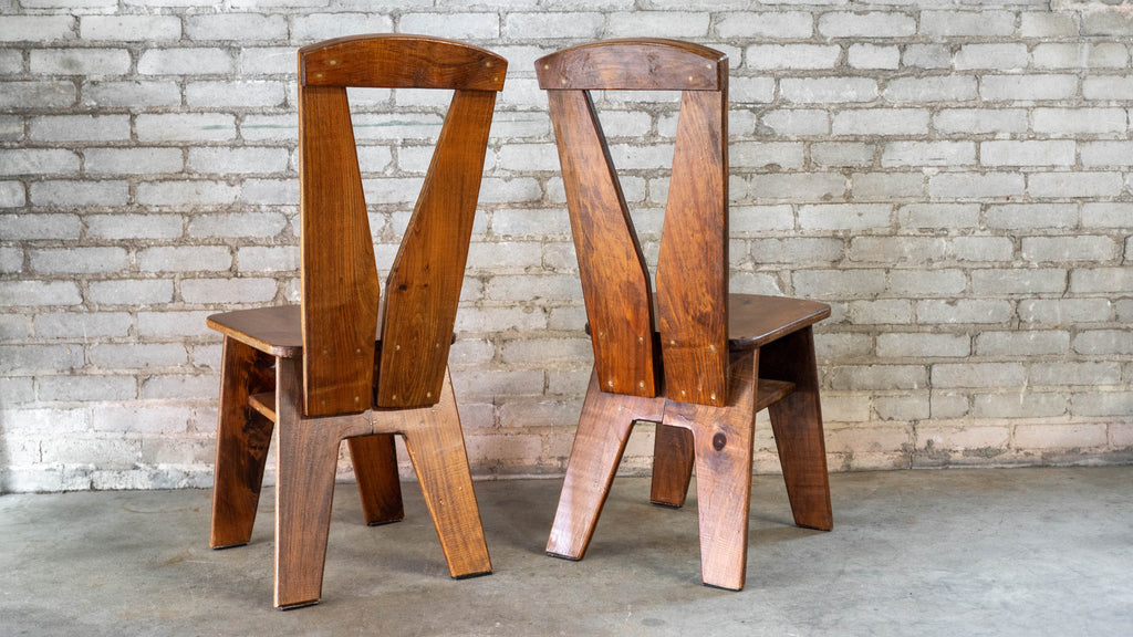 1970s French Modern Brutalist Dining Chairs After Pierre Chapo - Set of 8