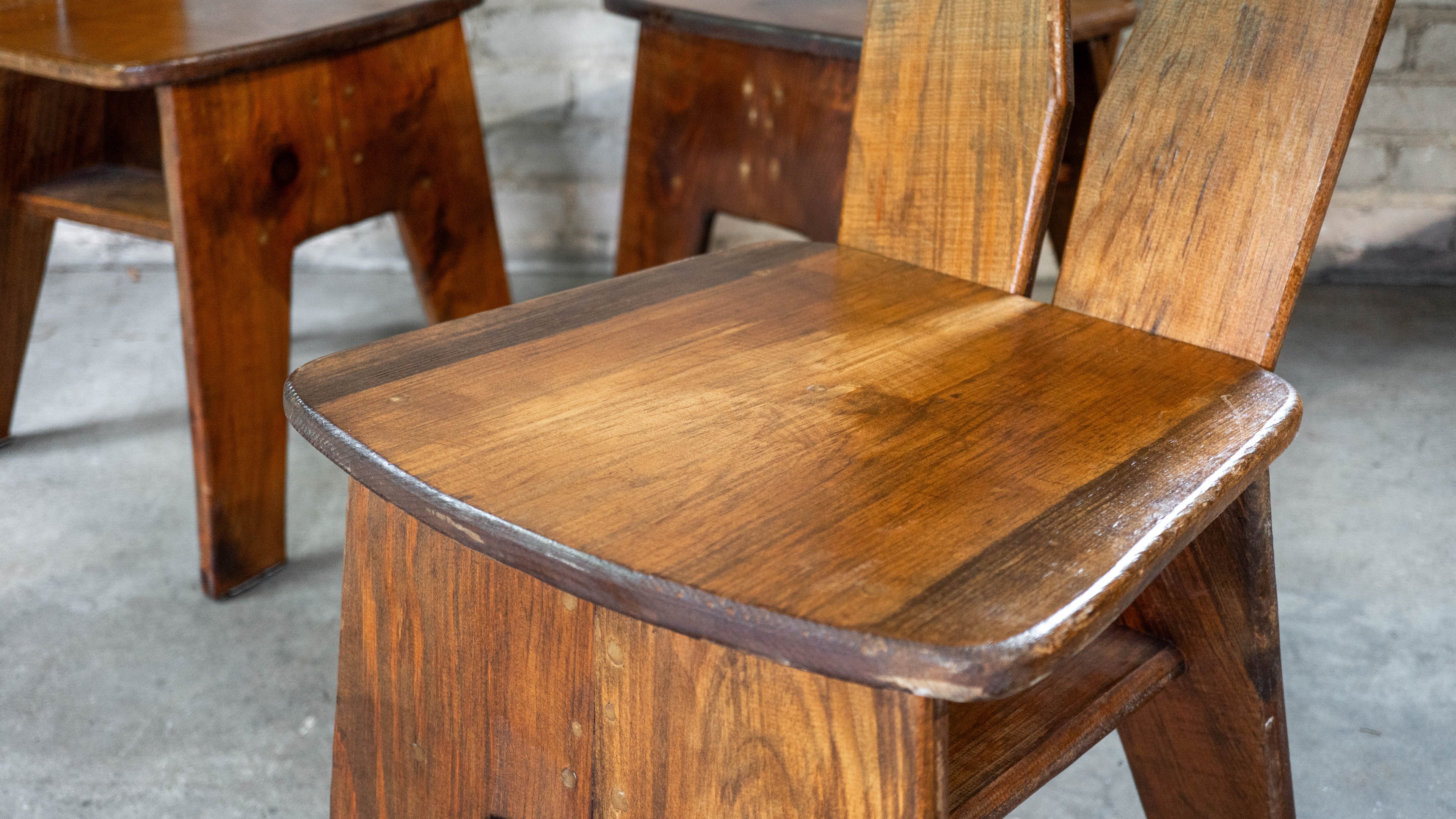 1970s French Modern Brutalist Dining Chairs After Pierre Chapo - Set of 8
