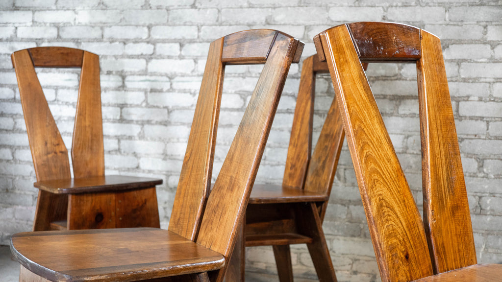 1970s French Modern Brutalist Dining Chairs After Pierre Chapo - Set of 8