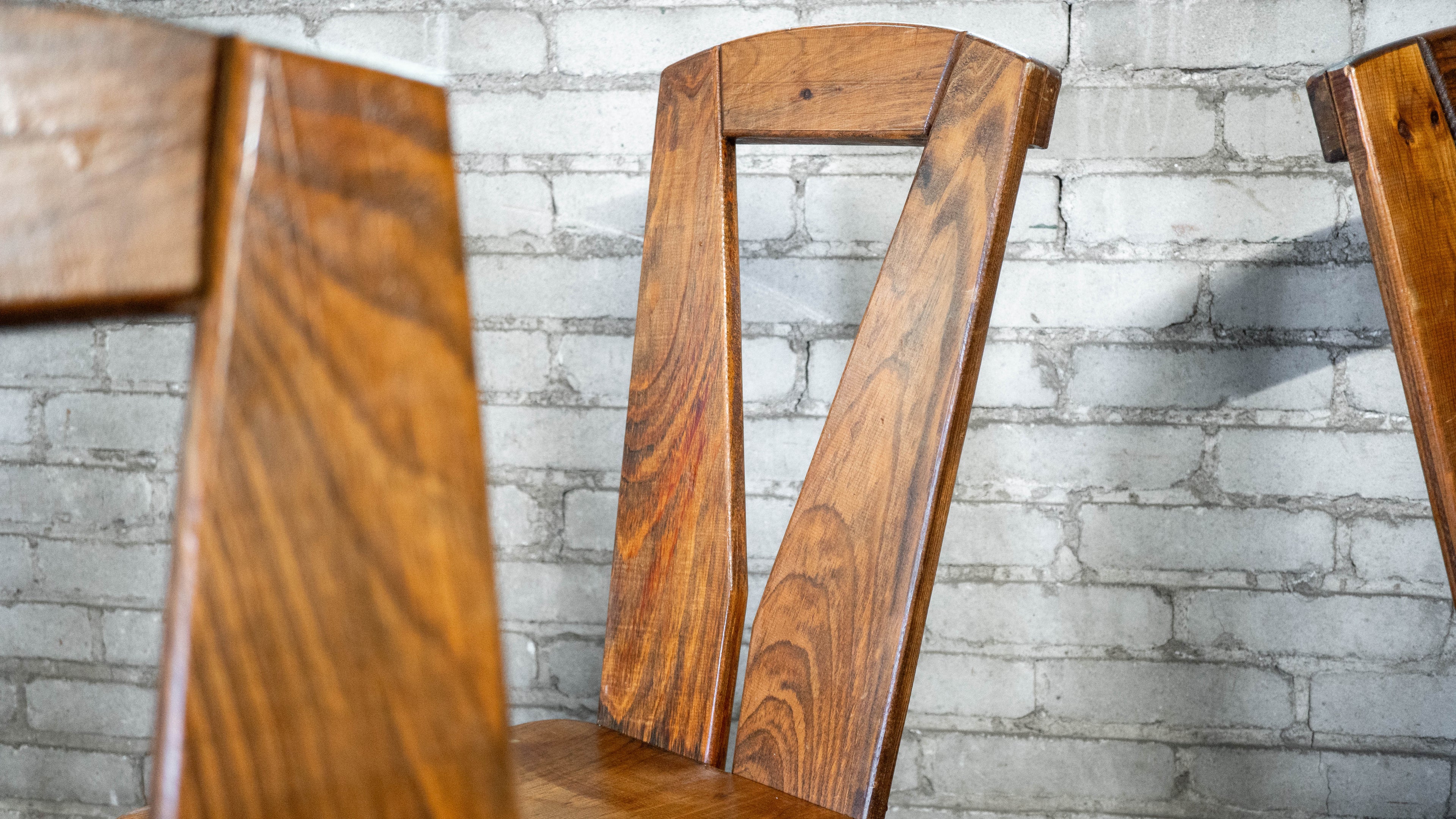 1970s French Modern Brutalist Dining Chairs After Pierre Chapo - Set of 8