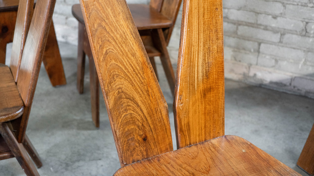 1970s French Modern Brutalist Dining Chairs After Pierre Chapo - Set of 8