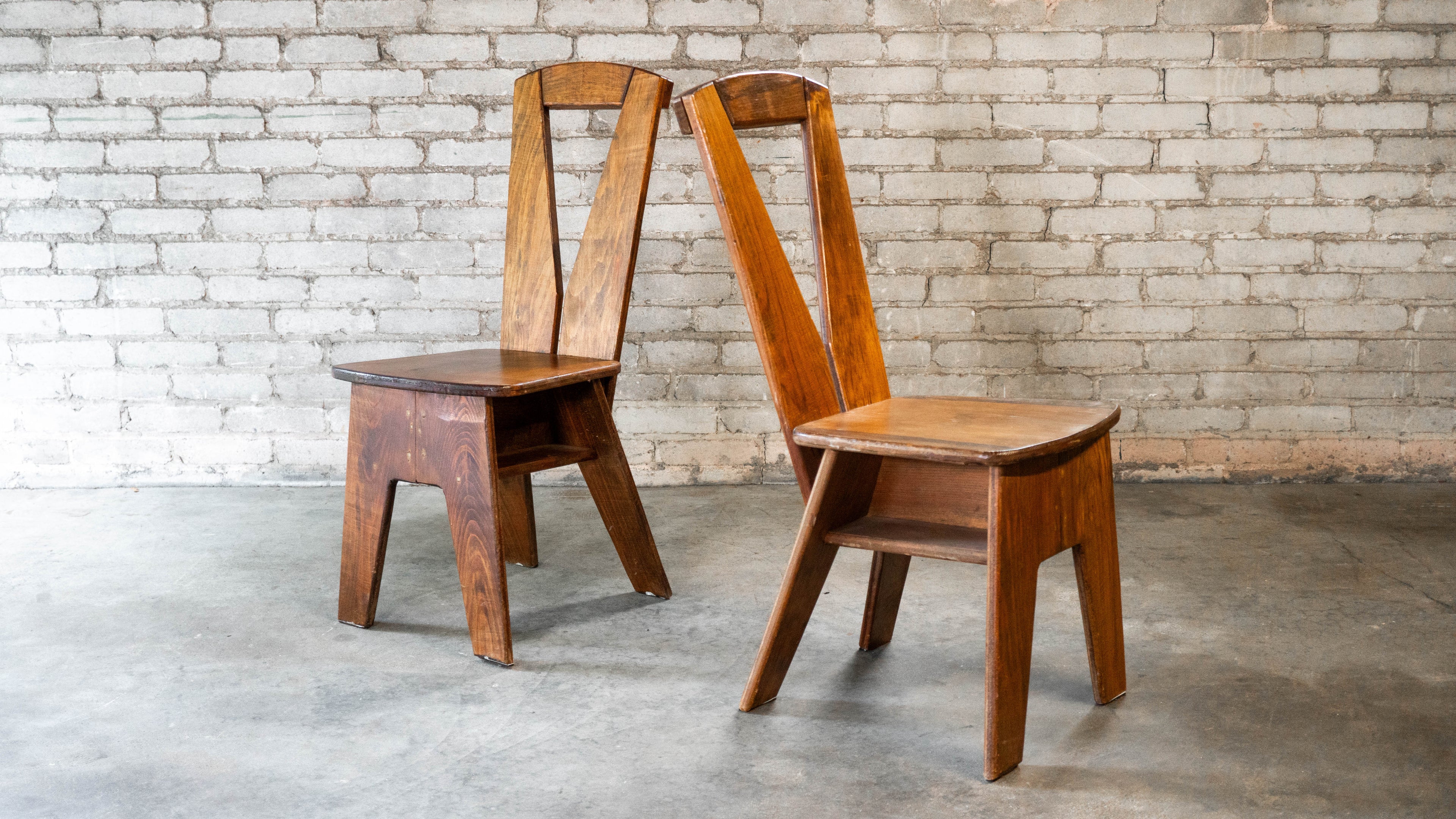 1970s French Modern Brutalist Dining Chairs After Pierre Chapo - Set of 8