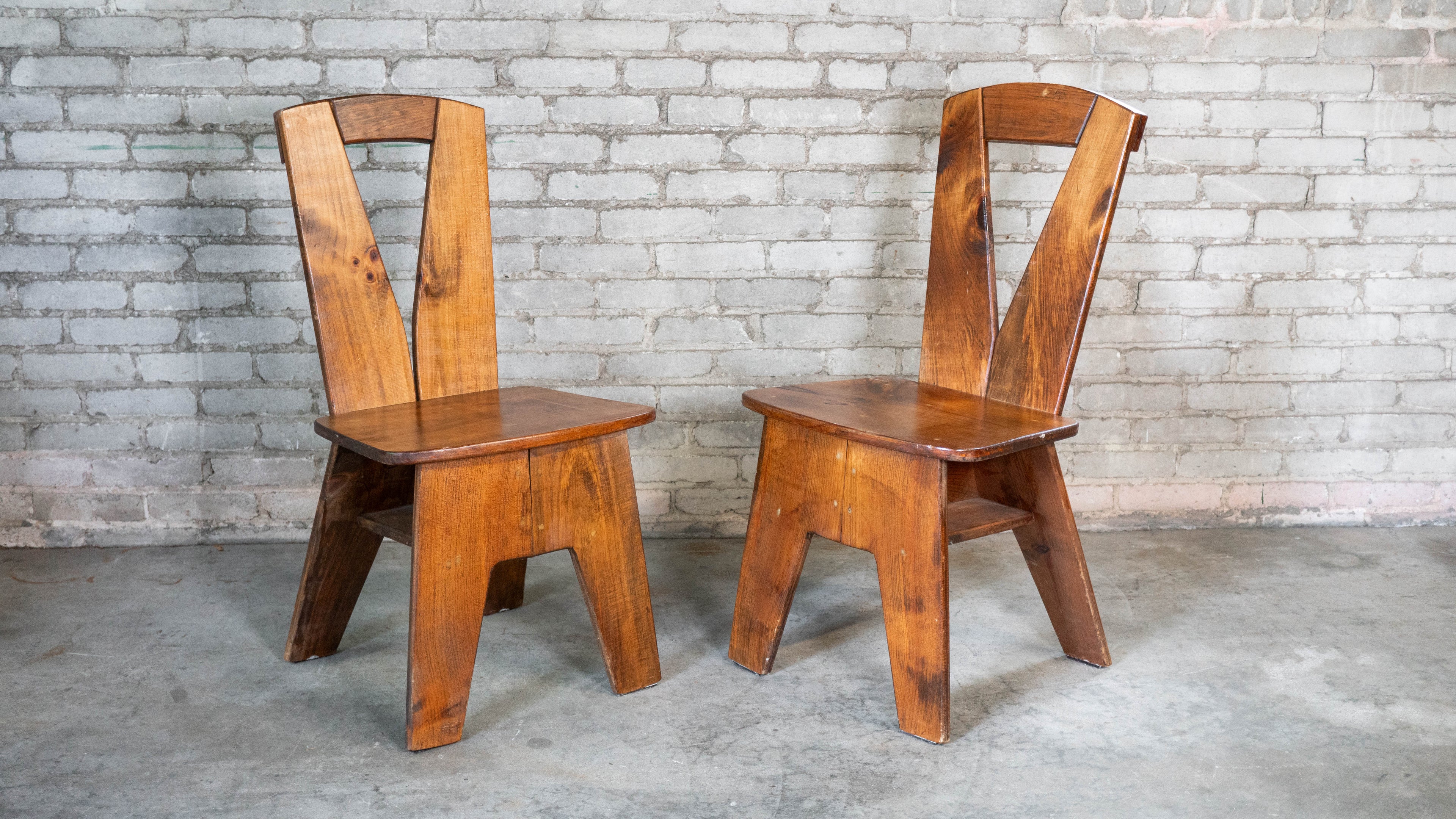 1970s French Modern Brutalist Dining Chairs After Pierre Chapo