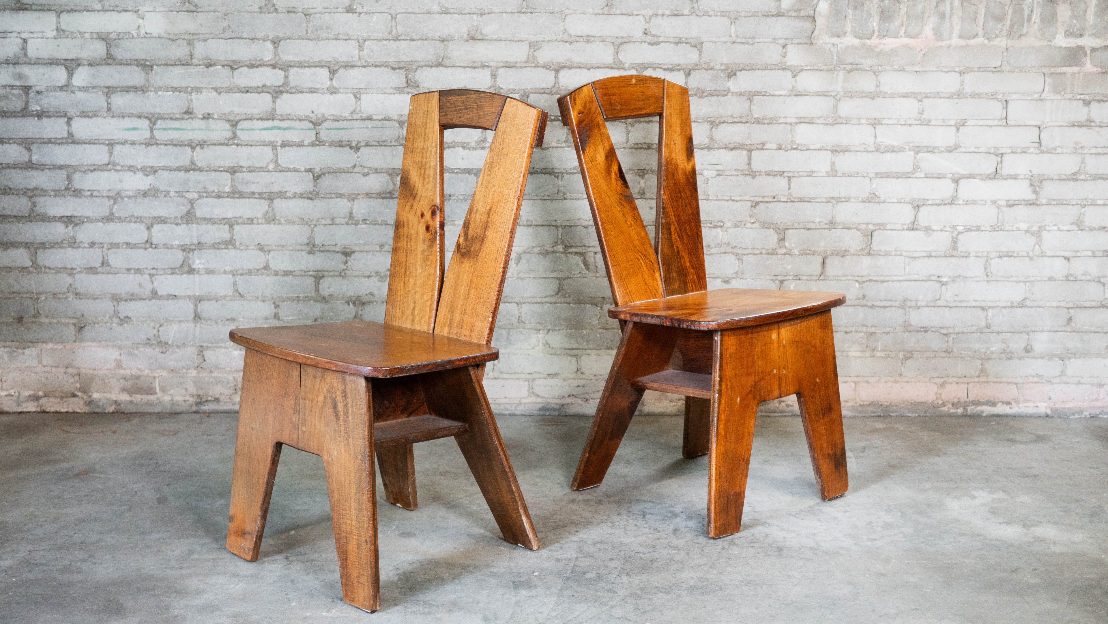 1970s French Modern Brutalist Dining Chairs After Pierre Chapo