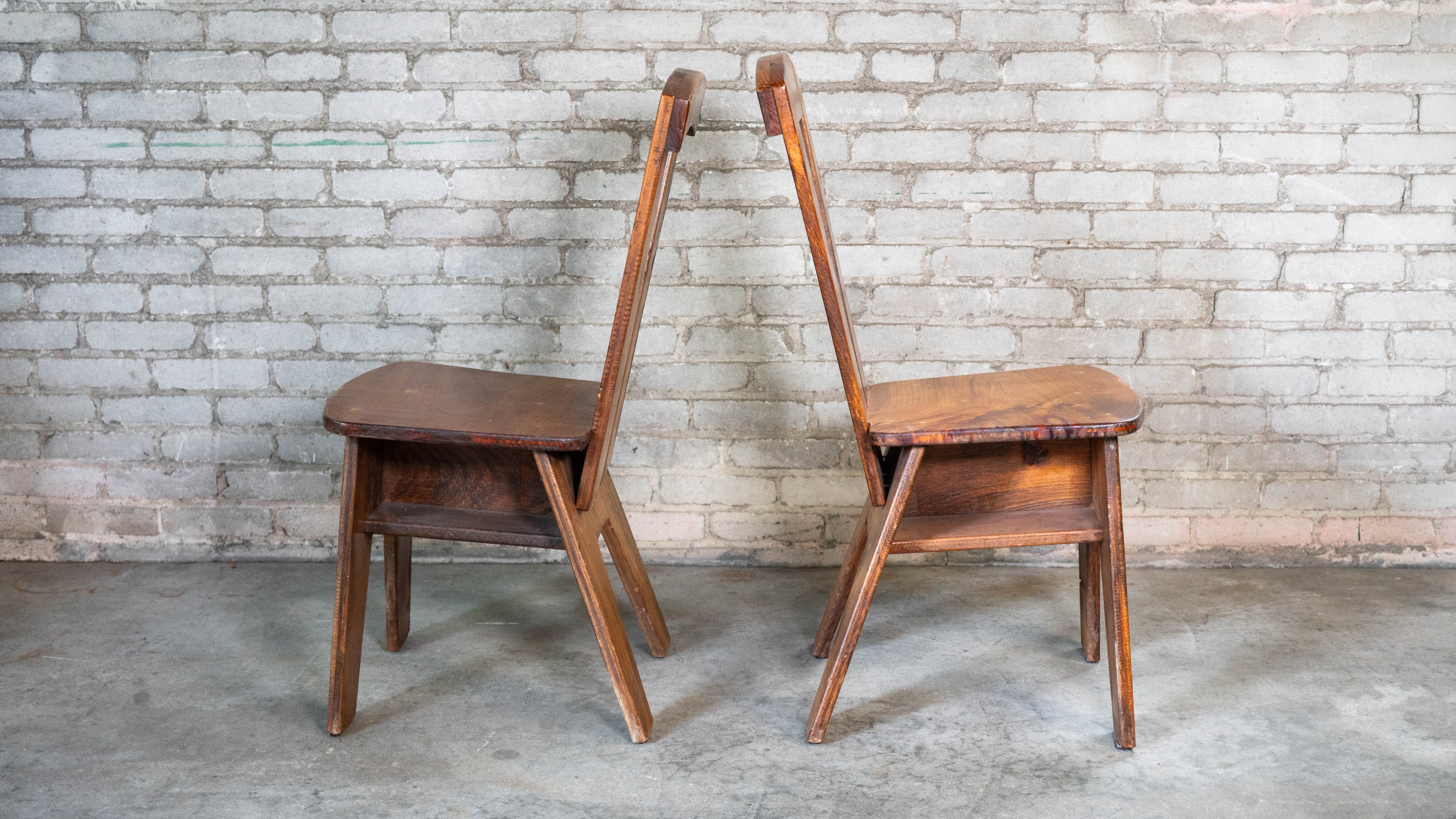 1970s French Modern Brutalist Dining Chairs After Pierre Chapo