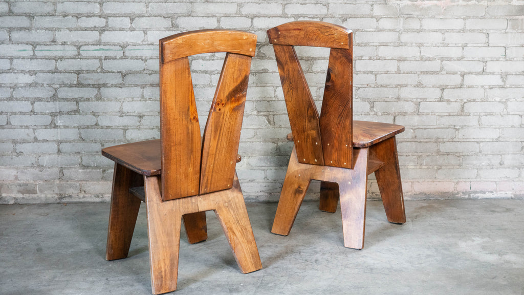 1970s French Modern Brutalist Dining Chairs After Pierre Chapo