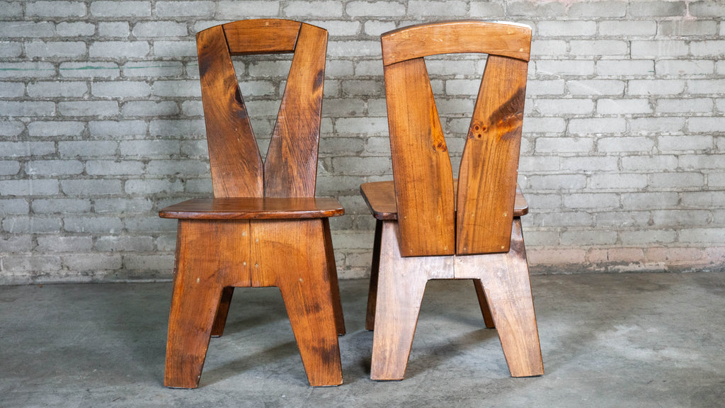 1970s French Modern Brutalist Dining Chairs After Pierre Chapo