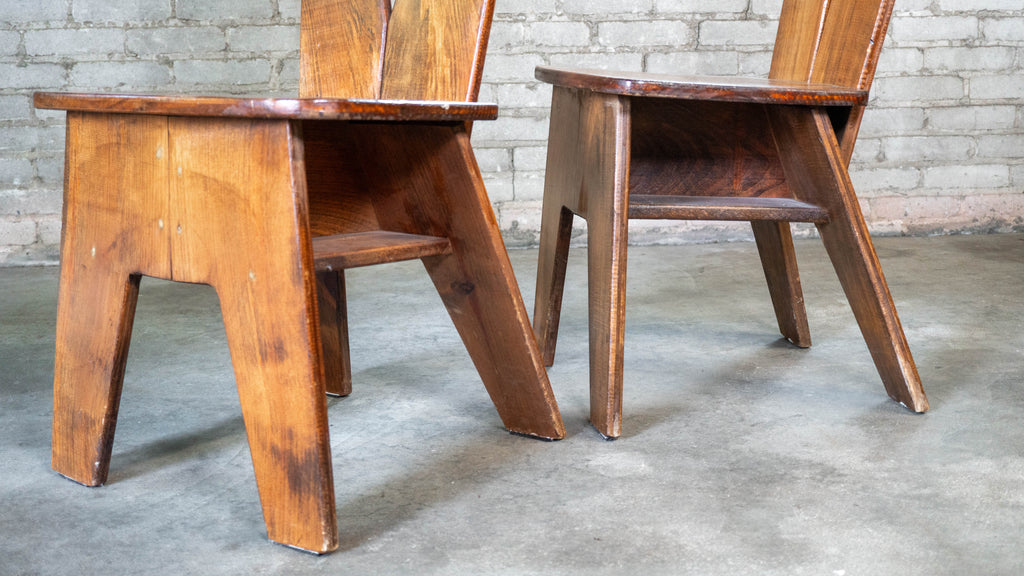 1970s French Modern Brutalist Dining Chairs After Pierre Chapo