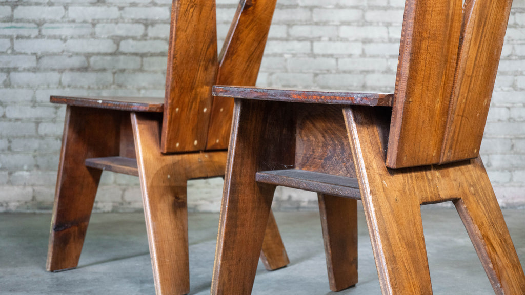 1970s French Modern Brutalist Dining Chairs After Pierre Chapo