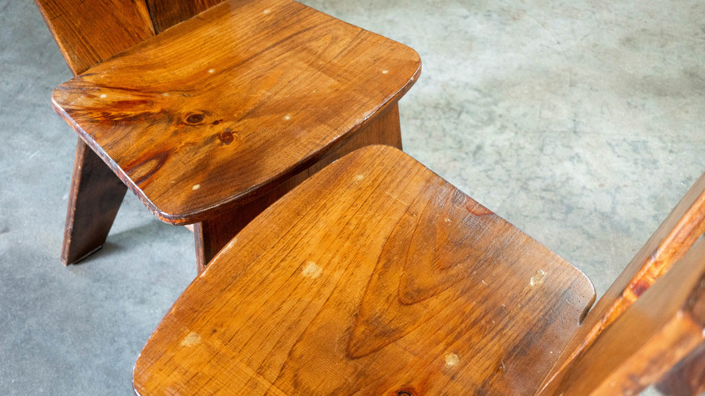 1970s French Modern Brutalist Dining Chairs After Pierre Chapo