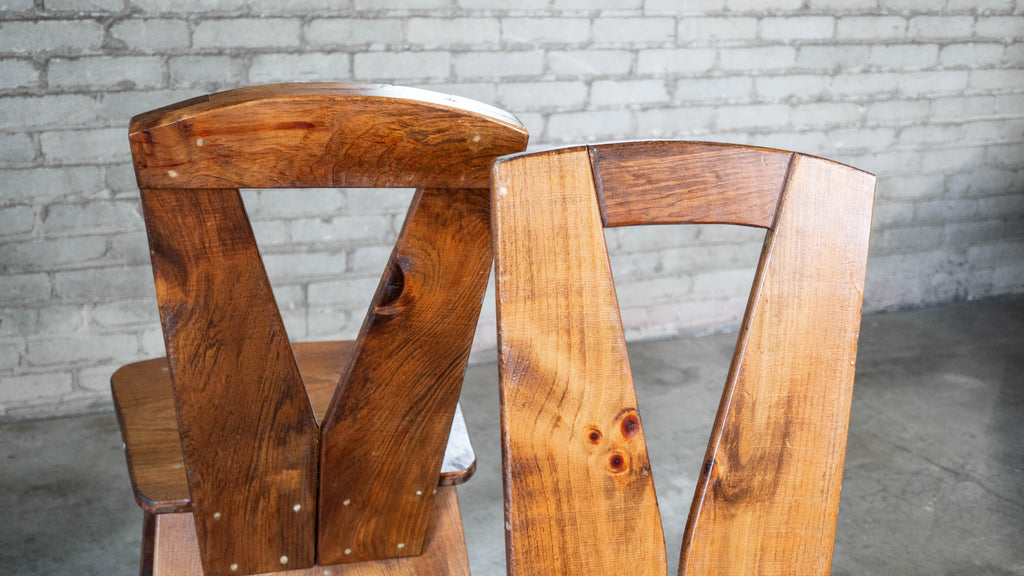 1970s French Modern Brutalist Dining Chairs After Pierre Chapo