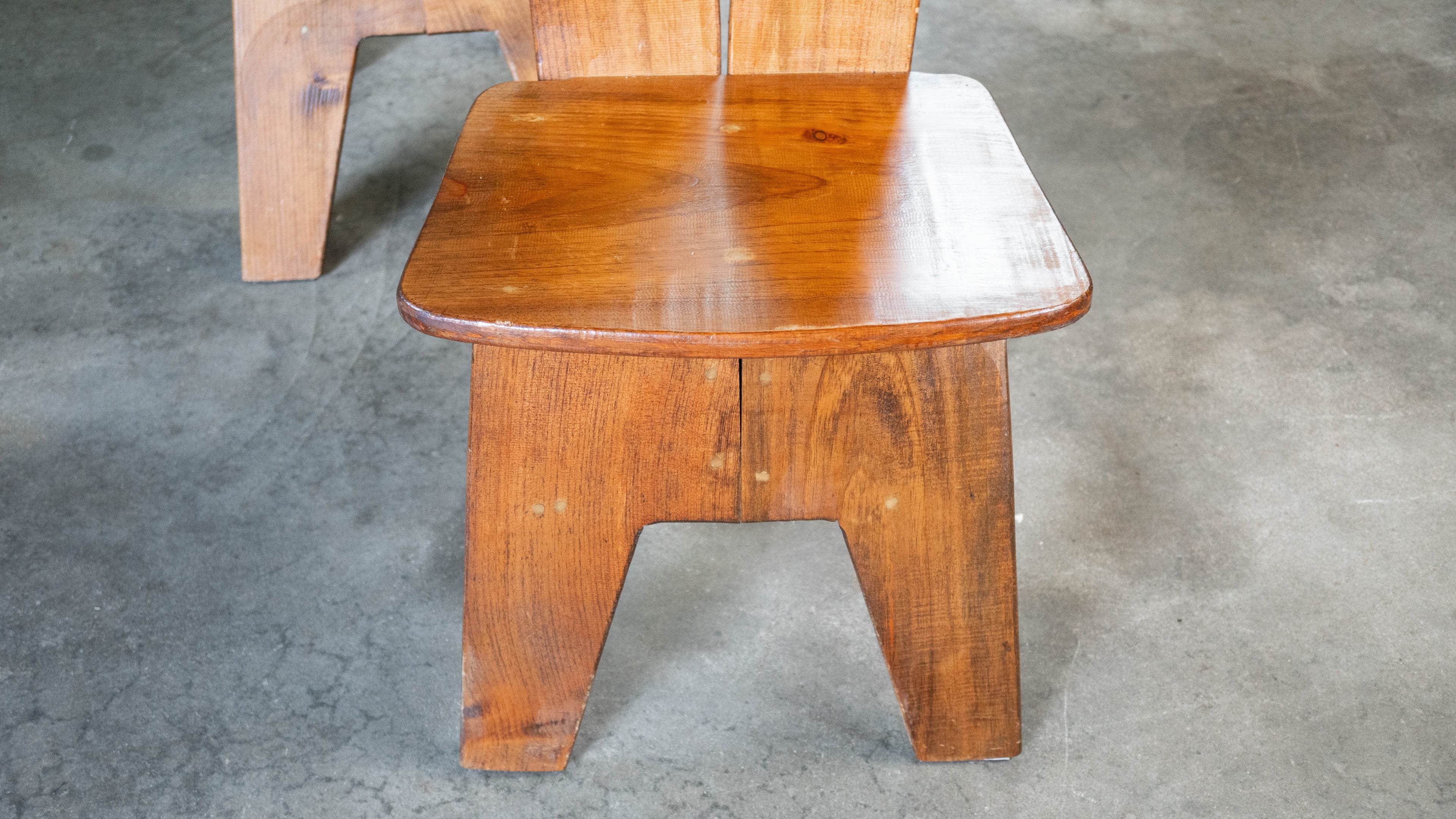 1970s French Modern Brutalist Dining Chairs After Pierre Chapo
