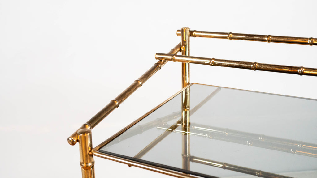 Vintage Mid Century Brass & Smoked Glass Bar Cart, C. 1970s