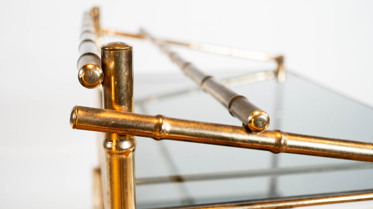 Vintage Mid Century Brass & Smoked Glass Bar Cart, C. 1970s