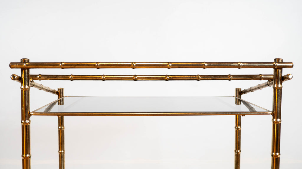 Vintage Mid Century Brass & Smoked Glass Bar Cart, C. 1970s