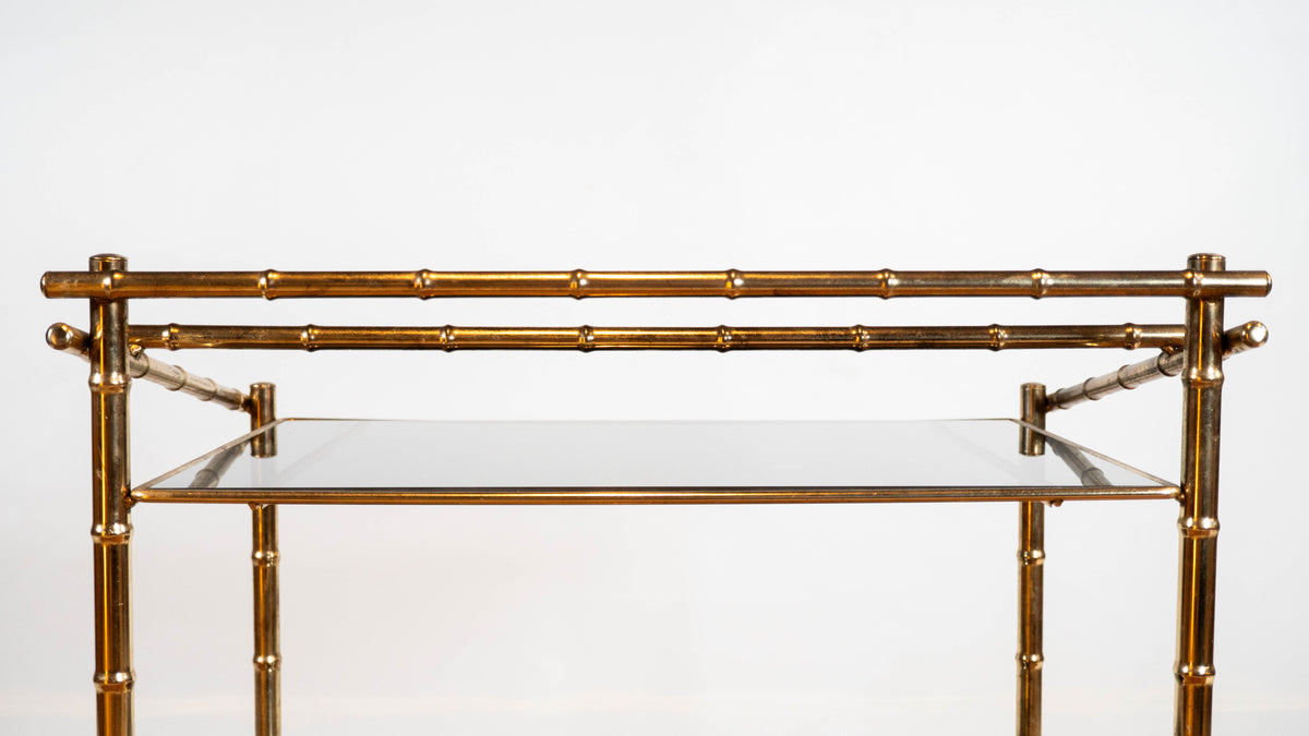 Vintage Mid Century Brass & Smoked Glass Bar Cart, C. 1970s