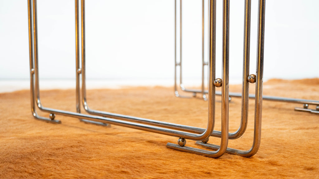 1970s Mid Century Chrome & Smoked Glass Nesting Tables, Set of 2