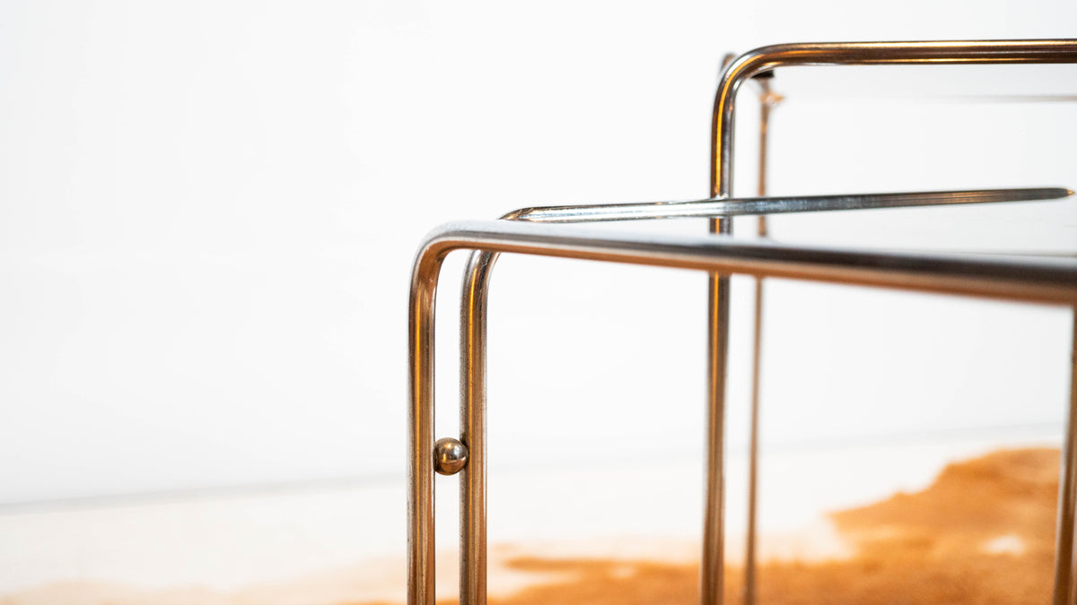 1970s Mid Century Chrome & Smoked Glass Nesting Tables, Set of 2